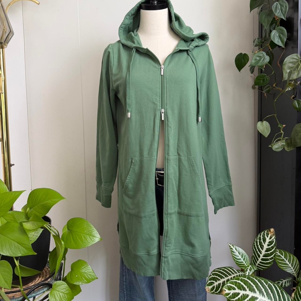 D & Co Active Green Double Zip Tunic Hoodie Sweatshirt Womens Small